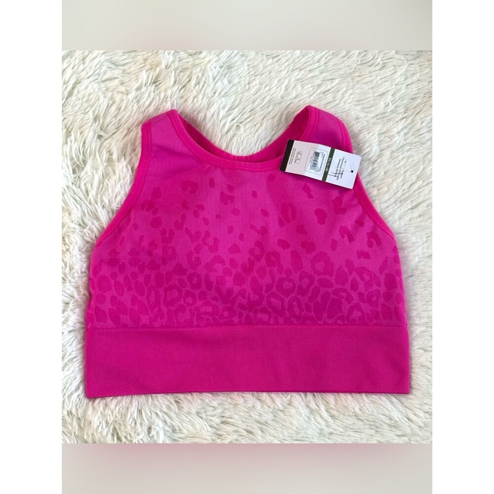 Sofia Active Pink Leopard Print Sports Bra NWT XL Seamless Athletic Workout Top